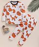 Little Marine Cotton Knit Full Sleeves Fox Printed Cooridnating Night Suit Set - White & Orange