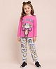 Little Marine Cotton Knit Full Sleeves Not Listening Text & Monkey Printed Night Suit Set - Fuchsia