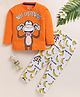 Little Marine Cotton Knit Full Sleeves Not Listening Text & Monkey Printed Night Suit Set - Orange