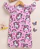Little Marine Cotton Blend Knit Cap Sleeves Unicorn & Rainbows Printed Dress - Pink