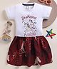 Little Marine Cotton Blend Knit Half Sleeves Be Magical Text & Unicorns Printed Dress - White & Maroon