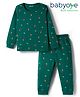 Babyoye Cotton Modal Knit Full Sleeves Pull Over Thermal Inner Wear Set With Mushroom Print - Teal Blue
