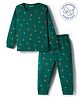 Babyoye Cotton Modal Knit Full Sleeves Pull Over Thermal Inner Wear Set With Mushroom Print - Teal Blue