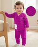 Babyoye Cotton Modal Super Soft Blend Solid Dyed Full Sleeves Front Open Thermal Inner Wear Set with Kitty Print - Purple