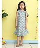 Kinder Kids Cotton Woven Sleeveless Floral Printed Tiered Dress - Green