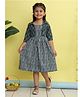 Kinder Kids Cotton Woven Striped Dress With Three Fourth Sleeves Floral Motifs Printed Jacket Set - Blue