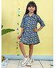 Kinder Kids Cotton Woven Three Fourth Sleeves Leopard Printed Shirt Style Dress - Blue