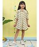 Kinder Kids Cotton Woven Three Fourth Sleeves Leopard Printed Shirt Style Dress - White