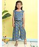 Kinder Kids Cotton Woven Sleeveless Animal Printed Top & Coordinating Pant Set - Blue