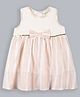Shoppertree Cotton Woven Sleeveless Striped & Bow Applique Detailed Dress - Peach & White