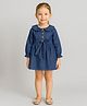 Shoppertree Denim Woven Full Sleeves Solid Peter Pan Collared Dress - Blue