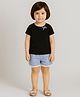 ShopperTree Cotton Knit Half Sleeves Bow Applique Detailed Tee & Polka Dots Printed Shorts Set - Black & Light Blue
