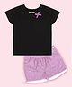ShopperTree Cotton Knit Half Sleeves Bow Applique Detailed Tee & Polka Dots Printed Shorts Set - Black & Light Pink
