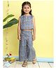 Kinder Kids Cotton Woven Sleeveless Baby Giraffe Printed Crop Top & Pant Set - Grey