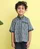 Kinder Kids Cotton Woven Half Sleeves Striped & Floral Placket Printed Shirt - Blue