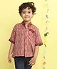 Kinder Kids Cotton Woven Half Sleeves Striped & Floral Placket Printed Shirt - Maroon