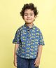 Kinder Kids Cotton Woven Half Sleeves Animals Printed Shirt - Blue