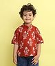 Kinder Kids Cotton Woven Three Fourth Sleeves Floral Printed Shirt - Red