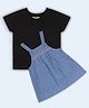 ShopperTree Cotton Woven Swiss Dot Embroidered Pinafore Dress With Tee Set - Light Blue & Black