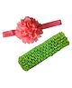 Akinos Kids Set Of 2 Floral Applique Detailed & Self Designed Headbands - Green & Pink
