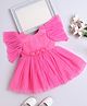 The Magic Wand Frill Sleeves Solid Printed Flower Detailed Party Dress - Pink