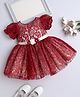 The Magic Wand Net Woven Half Puffed Sleeves Floral Applique Detailed &  Embellished Dress - Maroon
