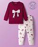 Babyoye Cotton Blend Full Length Thermal Inner Wear Set with Bow Print - Wine & White
