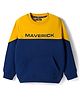 Pine Kids Knit Full Sleeves Cut & Sew Sweatshirt with Text Graphic & Kangaroo Pocket - Navy Blue & Yellow