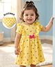 Babyhug Single Jersey Knit Half Sleeves Floral Printed Frock with Bloomer & Bow Applique - Yellow