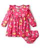 Babyhug Single Jersey Knit Full Sleeves Frock with Bloomer & Floral Print