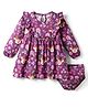 Babyhug Single Jersey Knit Full Sleeves Floral Animal Printed Frock With Bloomer - Purple