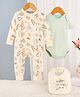 Kookie Kids Interlock Knit Full Sleeves Printed Romper & Onesie with Bib - Multicolor