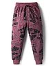 Evimo Single Jersey Full Length Lounge Pant With Text Print - Plum