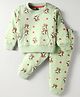 Evimo Looper Knit Full Sleeves Co-ord Night Suit with Kangaroo Pockets & Teddy Print - Light Green
