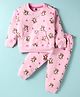 Evimo Looper Knit Full Sleeves Co-ord Night Suit with Kangaroo Pockets & Teddy Print - Pink