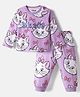 Babyhug Disney Single Jersey Knit Full Sleeves Co-ords Night Suit With Marie Print - Lavender