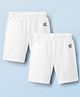 Kookie Kids Cotton Lycra Knit Above Knee Length Cycling Shorts With Logo Print Pack of 2 - White