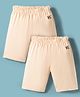 Kookie Kids Cotton Lycra Knit Above Knee Length Cycling Shorts With Logo Print Pack of 2 - Cream