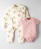 Kookie Kids Interlock Cotton Knit Full Sleeves Romper & Onesie with Bib & Butterfly Print - Multicolor