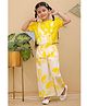 AJ Dezines Cotton Woven Pomegranate & Leaves Printed Dungaree With Half Puffed Sleeves Top Set - Yellow