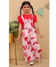 AJ Dezines Cotton Woven Pomegranate & Leaves Printed Dungaree With Half Puffed Sleeves Top Set - Red