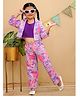 AJ Dezines Cotton Woven Three Fourth Sleeves Solid Top With Floral Printed Pant & Jacket Set - Purple