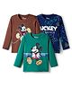 Babyhug Disney Single Jersey Knit Full Sleeves T-Shirt with Mickey Mouse & Friends Graphic Pack of 3 - Brown Green & Navy Blue