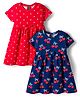 Babyhug Single Jersey Knit Half Sleeves Frock With Polka Dots & Cherry Print Pack Of 2 - Red & Navy Blue