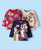 Babyhug Disney Single Jersey Knit Full Sleeves T-Shirt with Chip N Dale Graphics Pack of 3 - Red Navy Blue & Cream