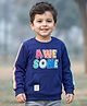 Babyhug Cotton Knit Full Sleeves Sweatshirt With Text Print & Kangaroo Pocket - Navy Blue