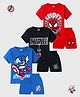 KUCHIPOO Cotton Knit Pack Of 3 Half Sleeves Marvel Featuring Half Sleeves Characters Printed Tees & Shorts Set - Red Black & Blue