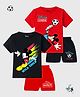 KUCHIPOO Cotton Knit Pack Of 2 Half Sleeves Mickey & Friends Featuring Half Sleeves Character Printed Tees & Shorts Set - Red & Black