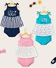 KUCHIPOO Cotton Knit Pack Of 3 Sleeveless Floral & Typography Printed Dresses With Bloomers - Pink White Navy & Light Blue