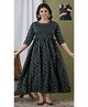 NEVISHA STYLE Cotton Woven Three Fourth Sleeves Floral Printed Maternity Kurta With Side Zipper Nursing Access - Green